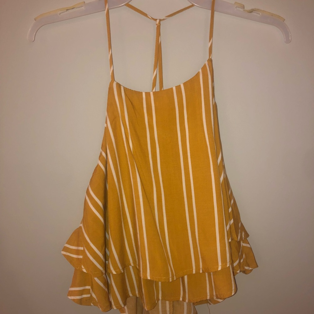 High neck flowy yellow shirt